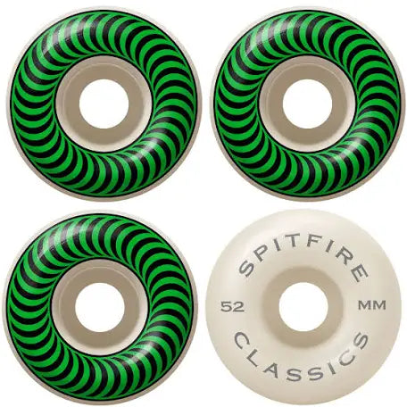 Spitfire Wheels Formula Four Classic Swirl White w/ Green Skateboard Wheels - 52mm 99a (Set of 4)